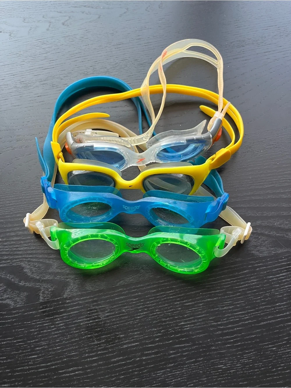 Speedo Swim Goggles Lot of 4 Blue Green Yellow Clear Biofuse Adjustable Straps